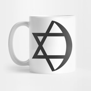 Combination of Star of David with Crescent religious symbols in black flat design icon Mug